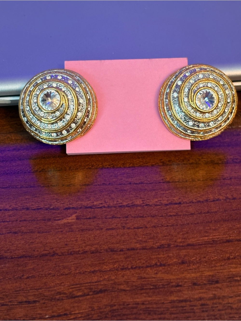 Vintage Gold-Tone Spiral Crystal Stud Earrings - Vintage